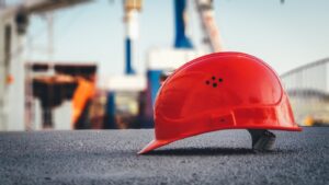 red safety hat for concrete work